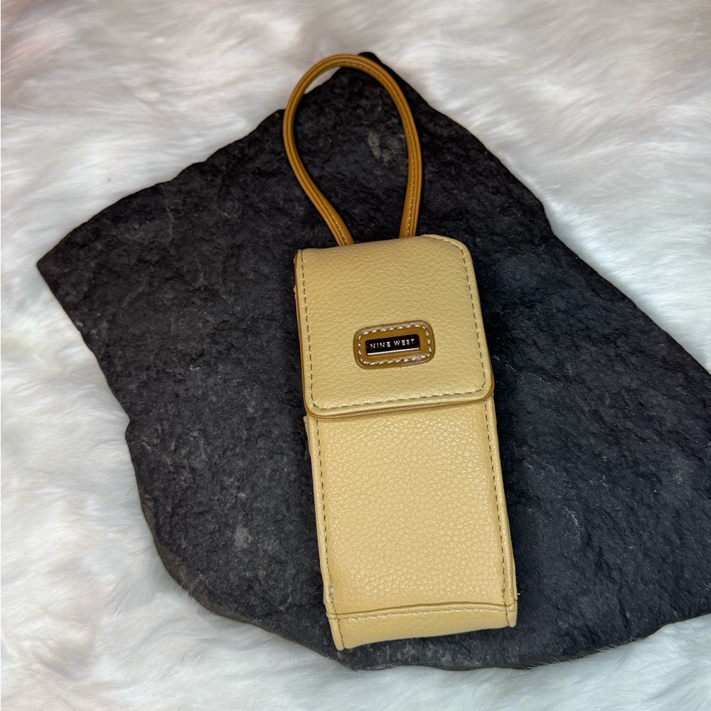 Nine West Tan Leather Phone Wristlet Pouch credit card, license, organizer